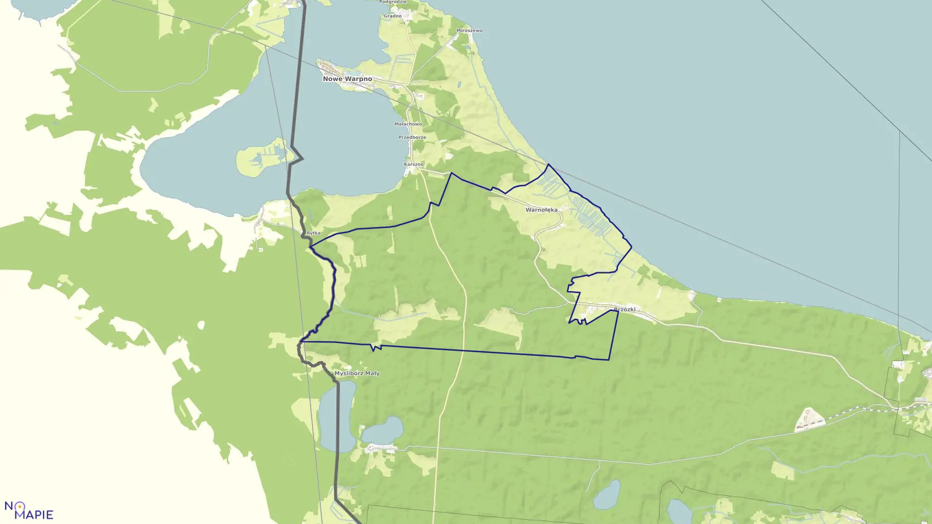 Mapa obrębu Warnołęka w gminie Nowe Warpno